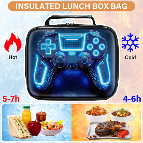 Fitvc gamer lunch box open inside reveals spacious compartments for meals and snacks.