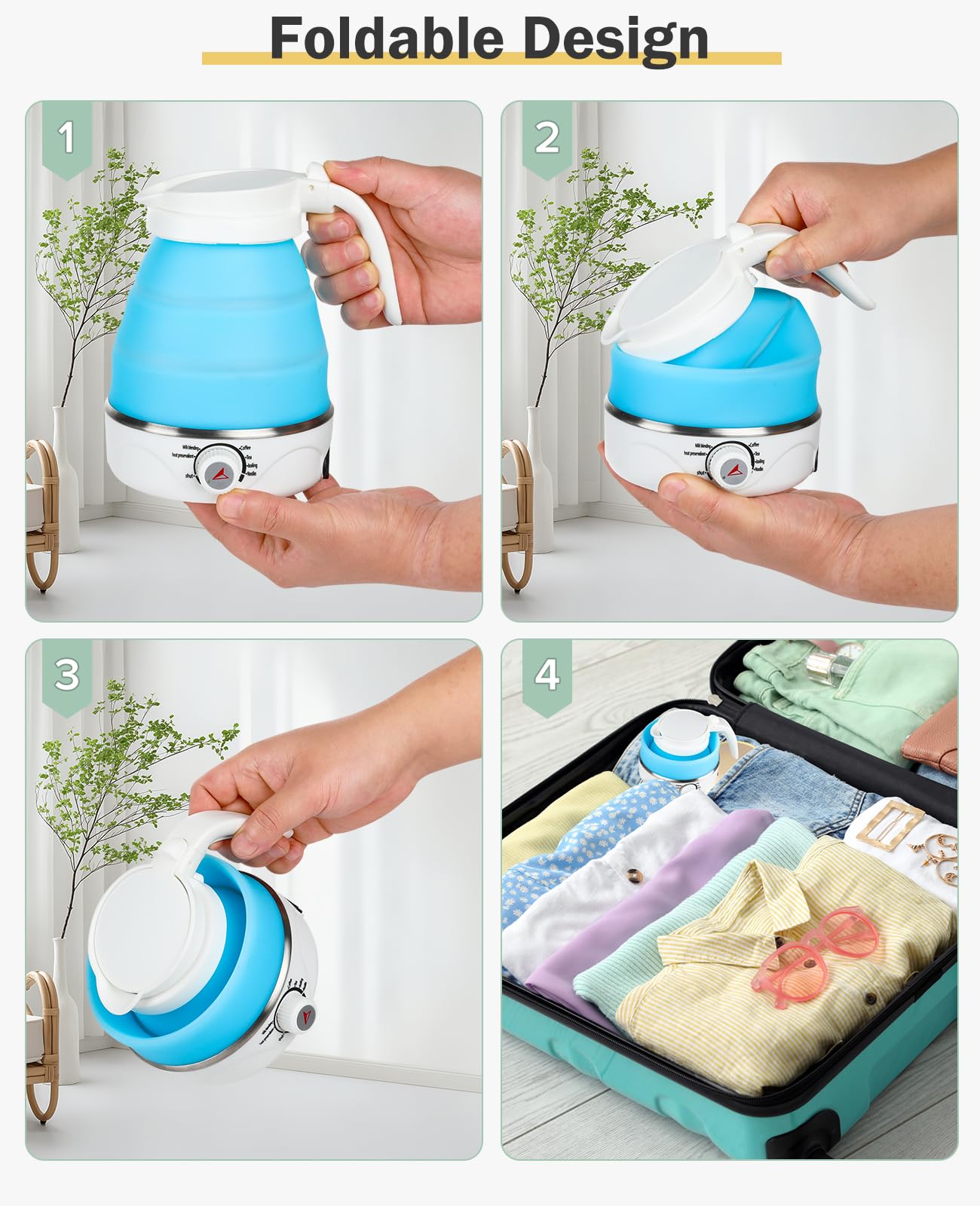 FIVECUBS blue kettle with heat-resistant handle remains cool