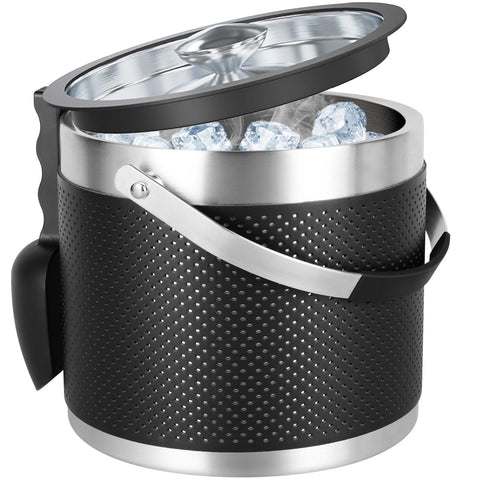 FiveHome 3Quart ice bucket with leather texture for stylish party service.