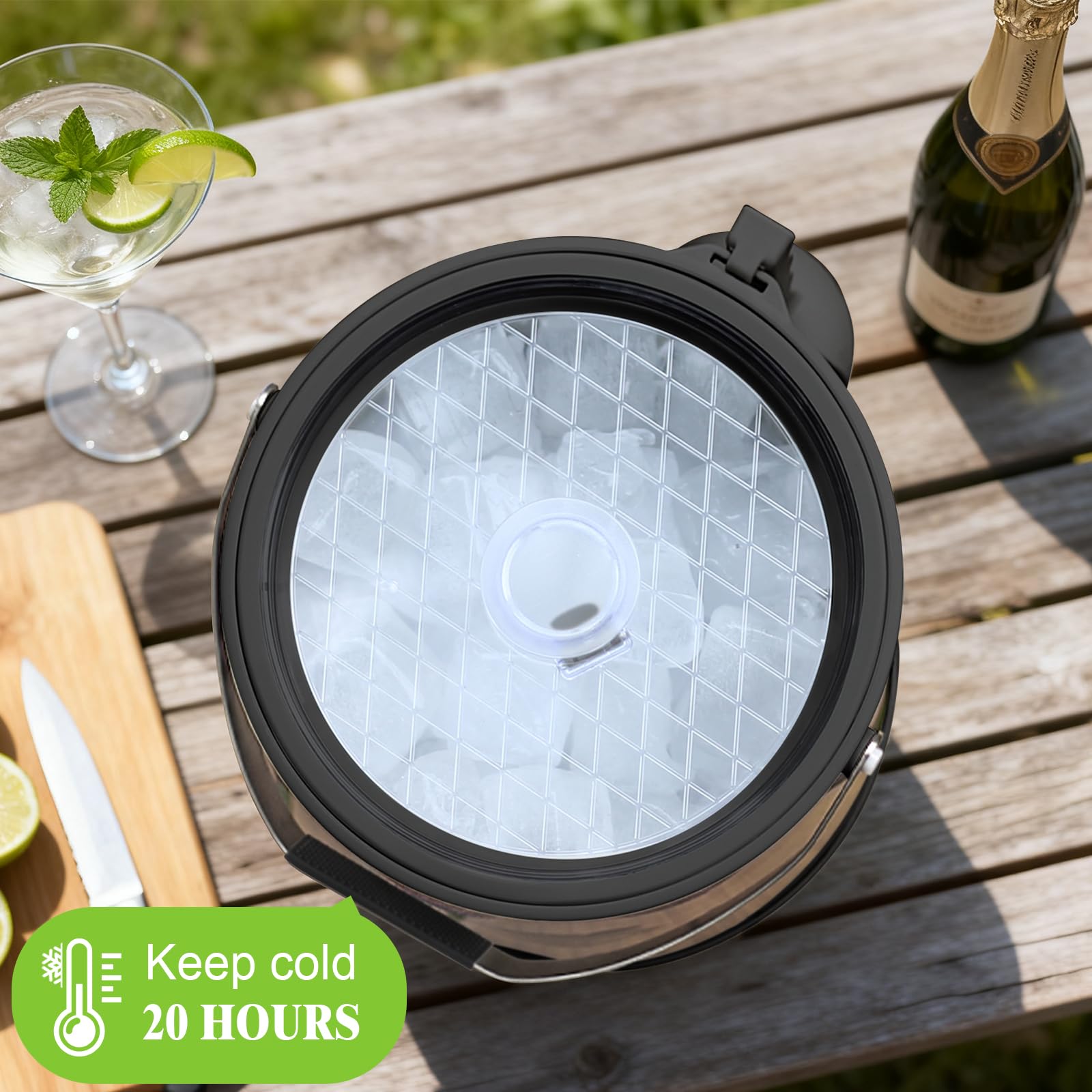FiveHome clip-on transparent lid showing contents without losing chill.