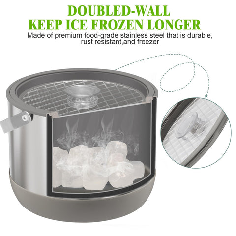 FiveHome ice bucket has silicone handles for secure transport.