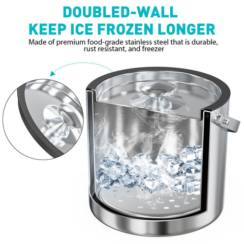 FiveHome insulated stainless steel ice bucket adds elegant bar service.