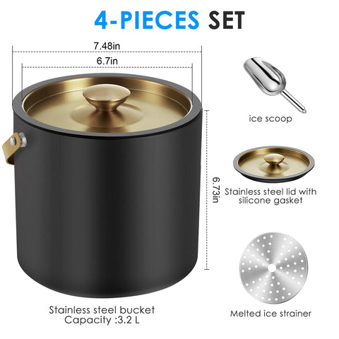 FiveHome matte black insulated ice bucket showcases spill-free performance.