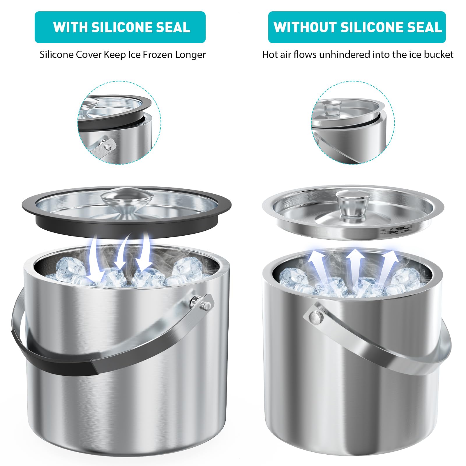 FiveHome portable ice bucket with sturdy handle for easy transport.