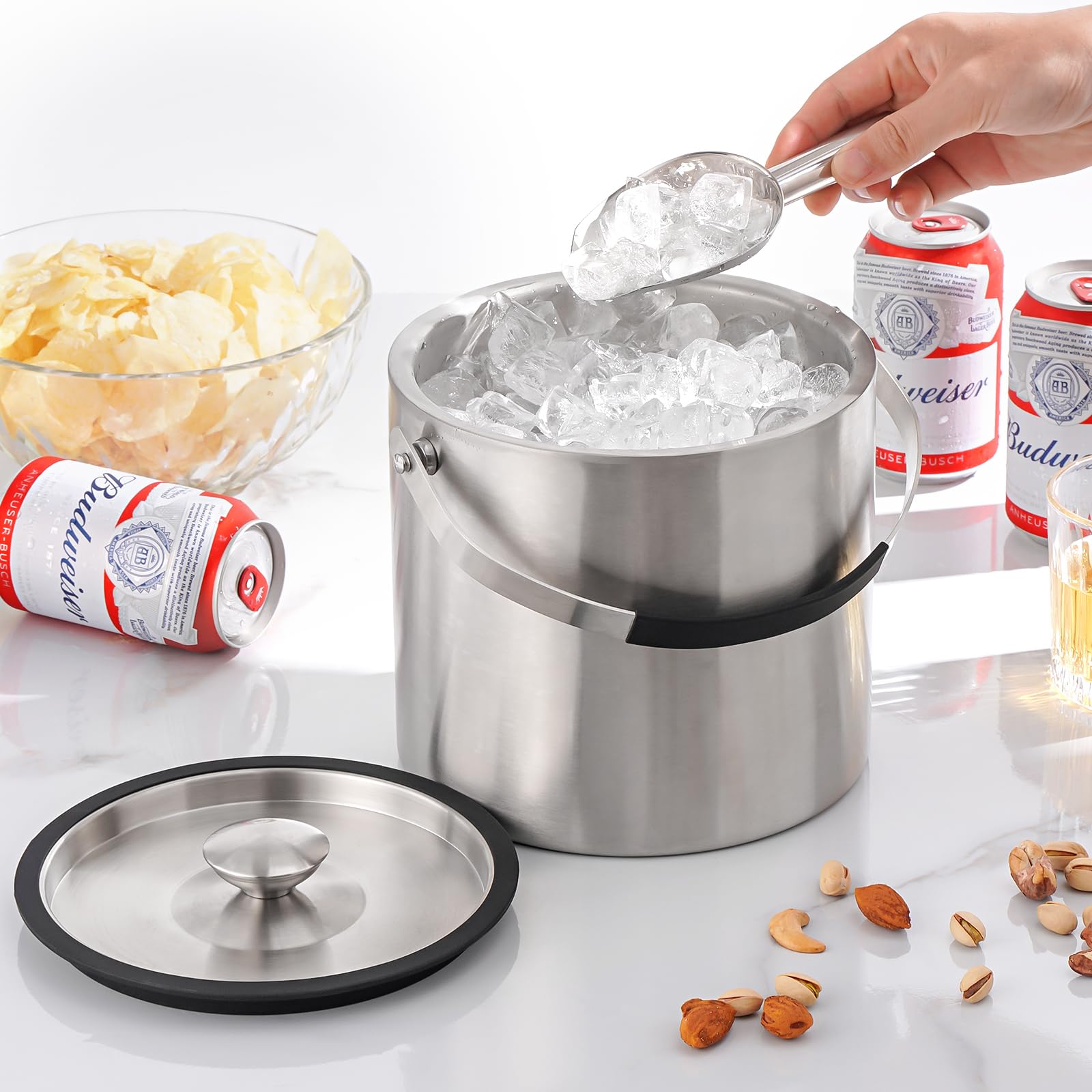 FiveHome sleek silver ice bucket easy to wipe clean after events.