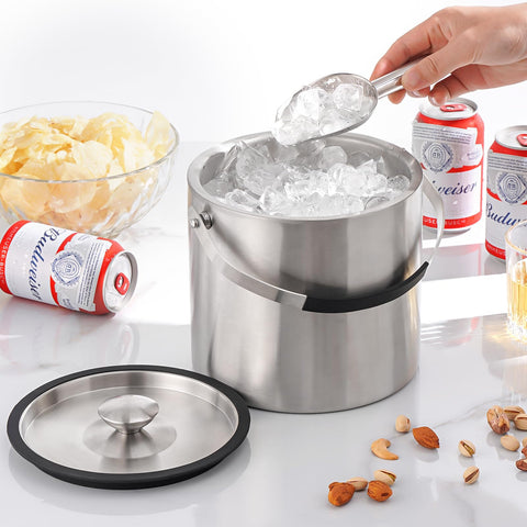 FiveHome sleek silver ice bucket easy to wipe clean after events.