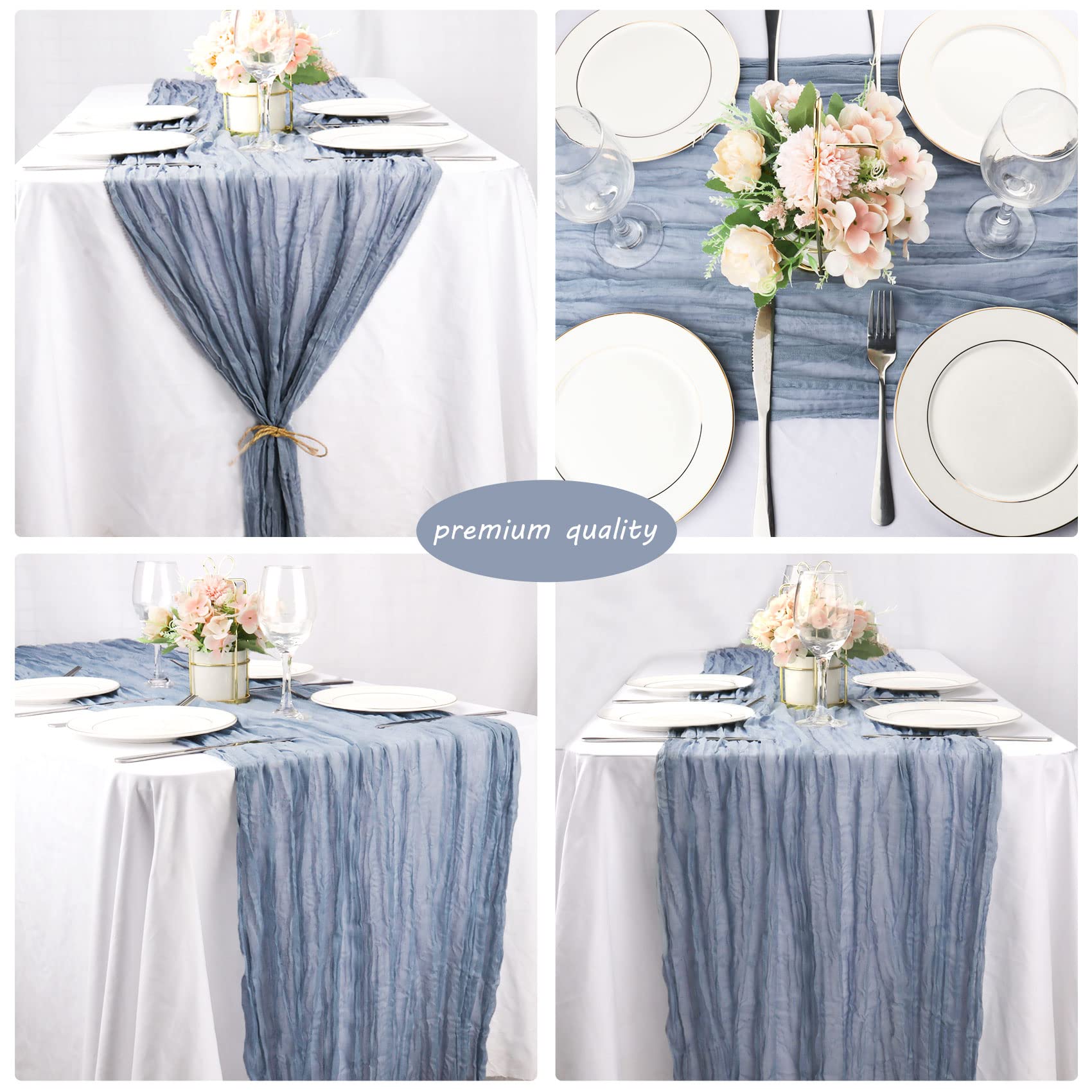 Fivenl backdrop draping with dusty blue runners for chic ceremonies