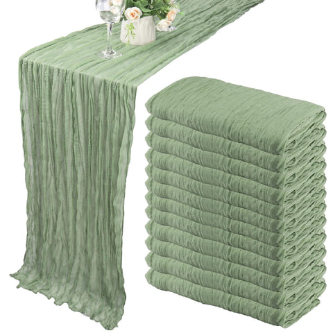 Fivenl dusty sage cheesecloth table runner for wedding decor and soft drape