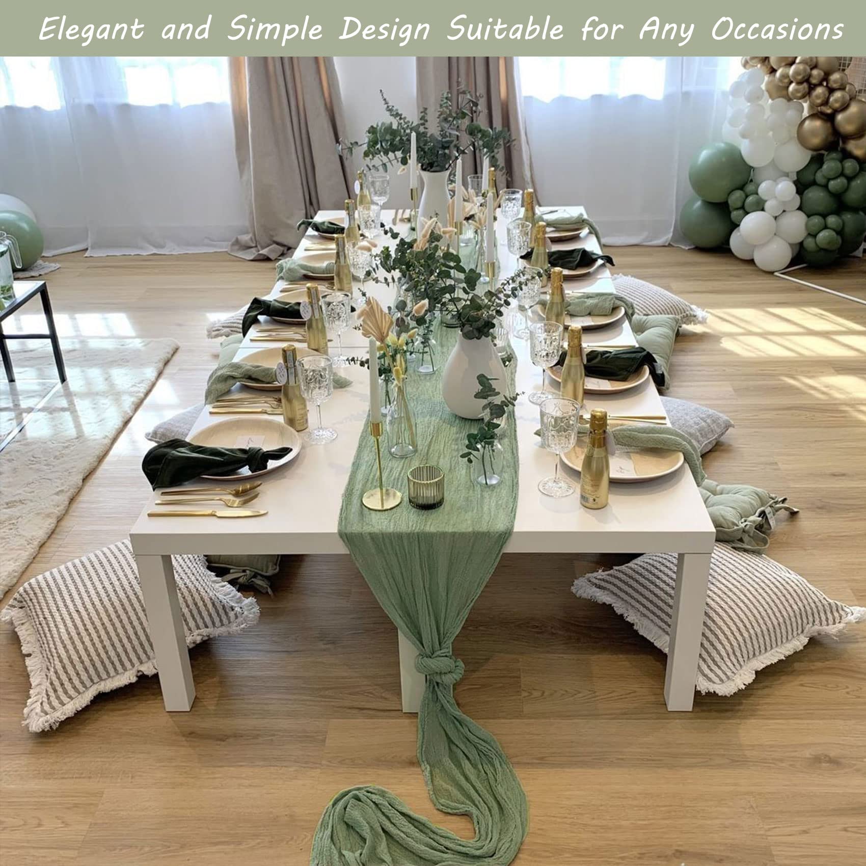 Fivenl dusty sage-green edge finish enhances rustic-chic table aesthetics