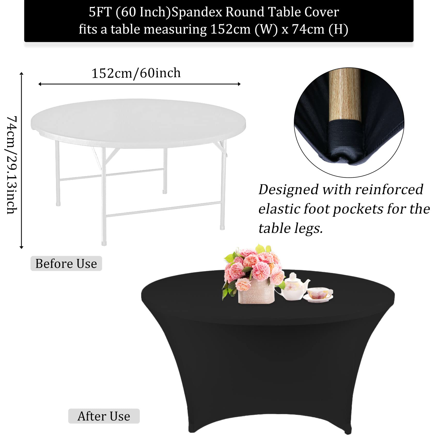 Fivenl round spandex tablecloth fabric detail highlighting stretch and smooth surface