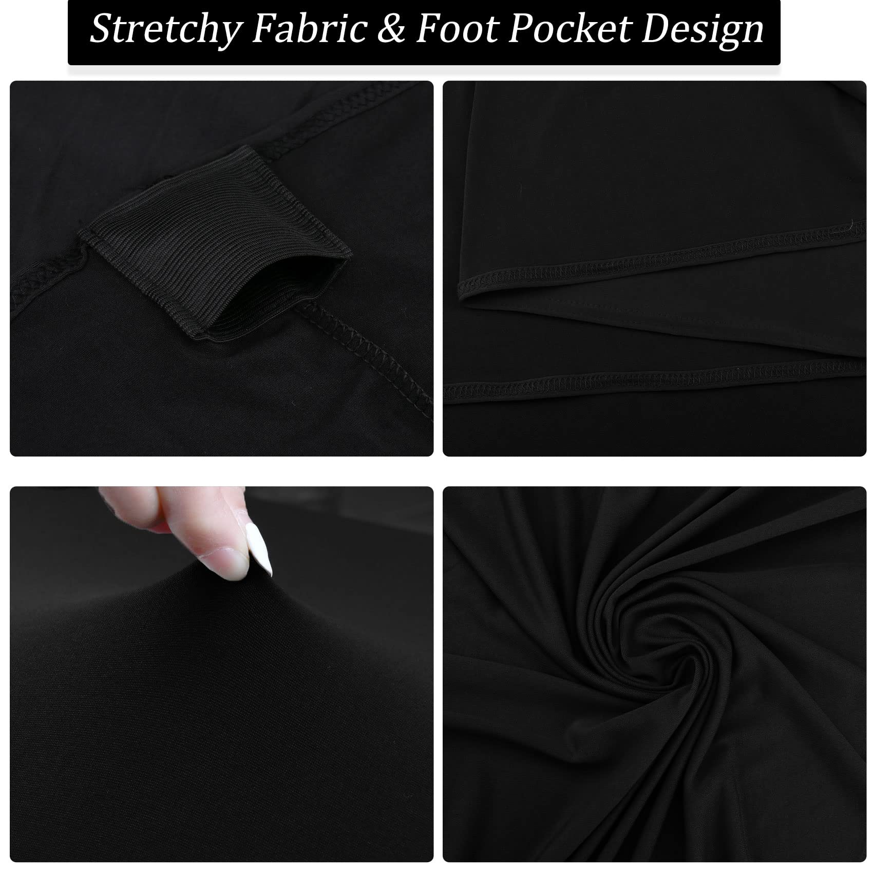 Fivenl tablecloth with reinforced foot pockets keeps cover secure on legs