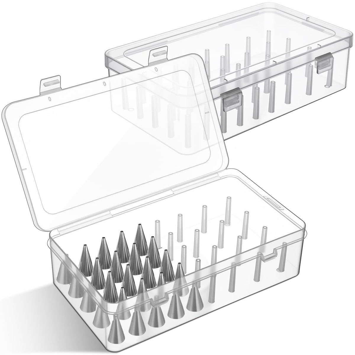 Fiwochic piping tip box with fixed pins, front view for quick tip access