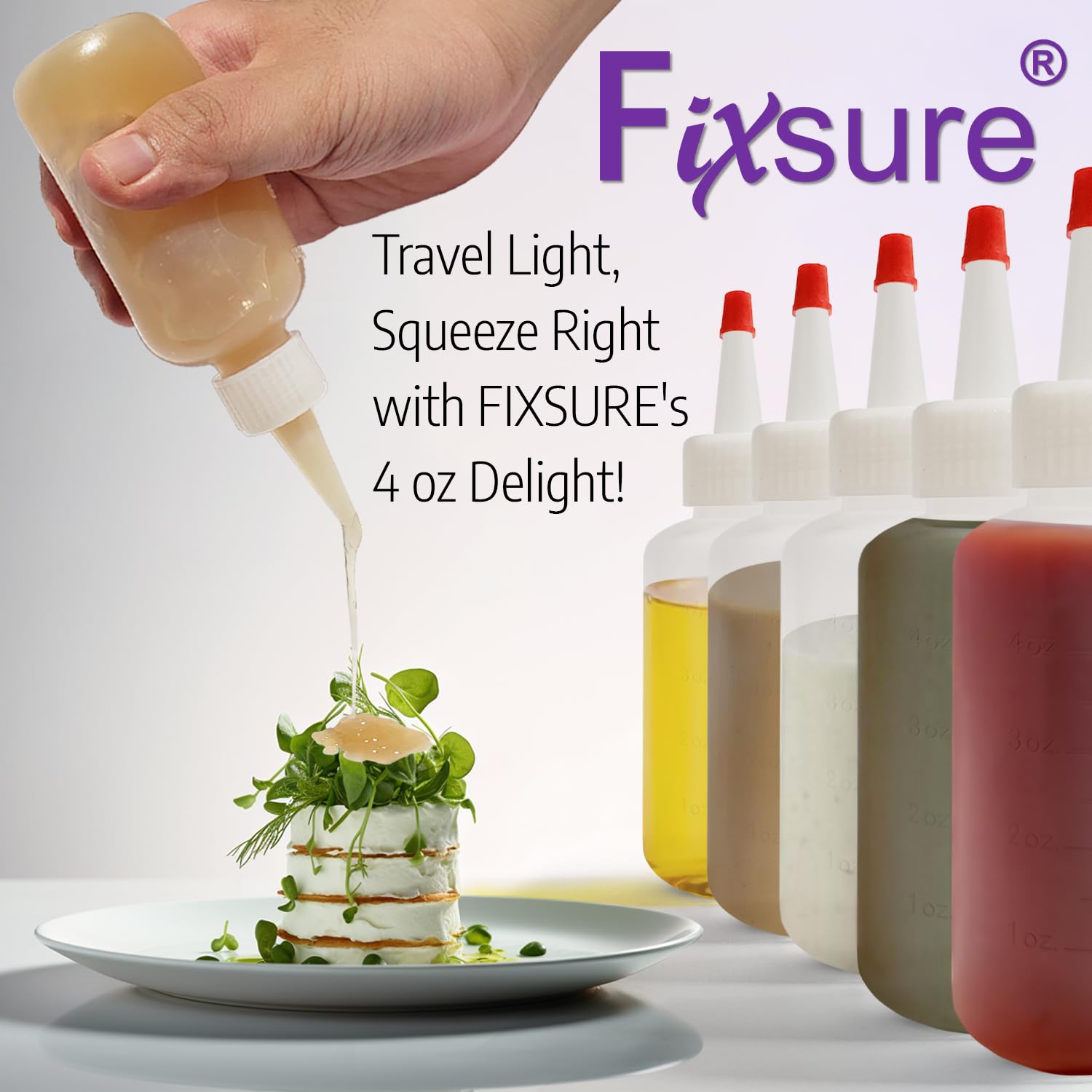 FIXSURE precise dispensing enables tidy application of sauces and syrups.