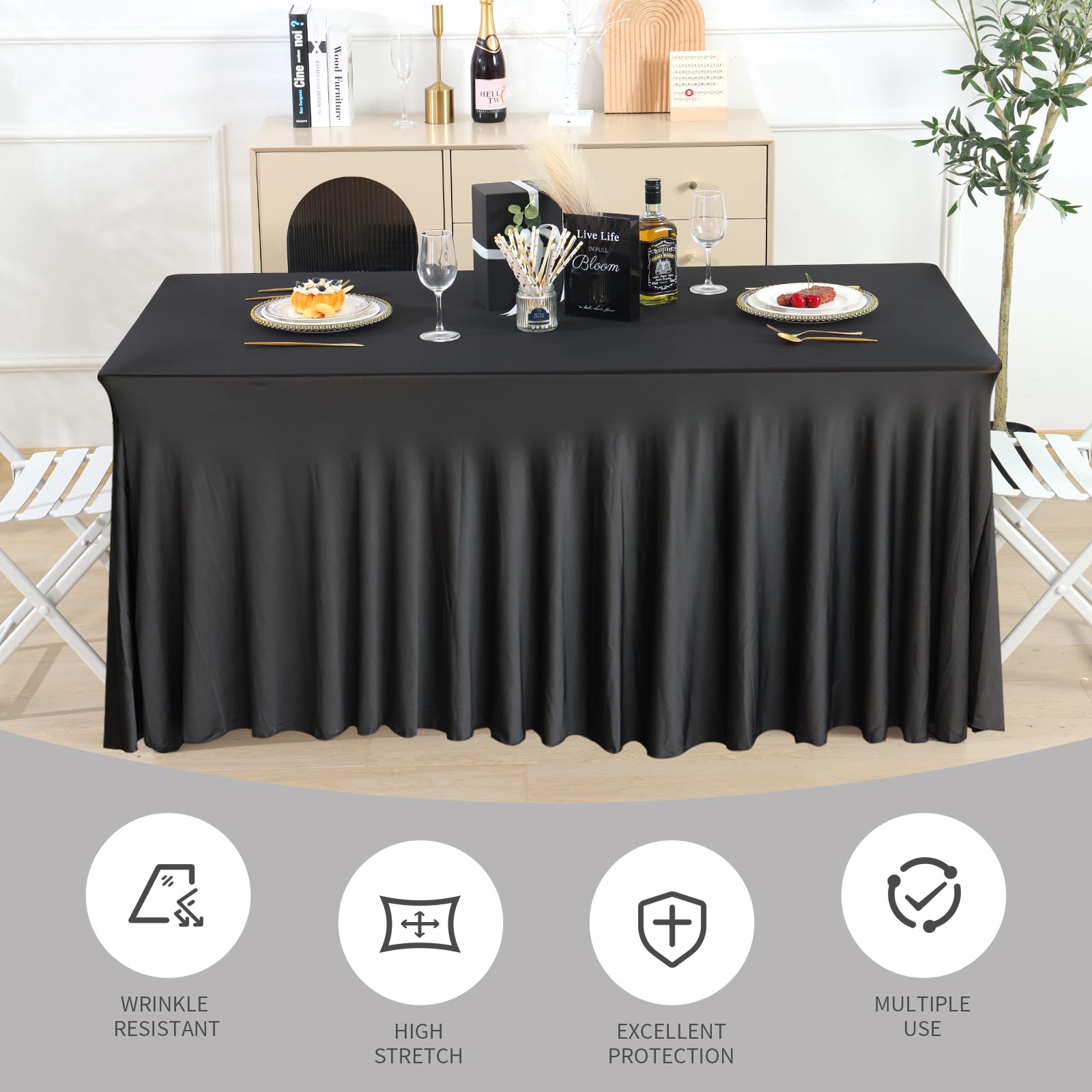 Fixwal skirt elevates wedding or banquet decor with a refined frame