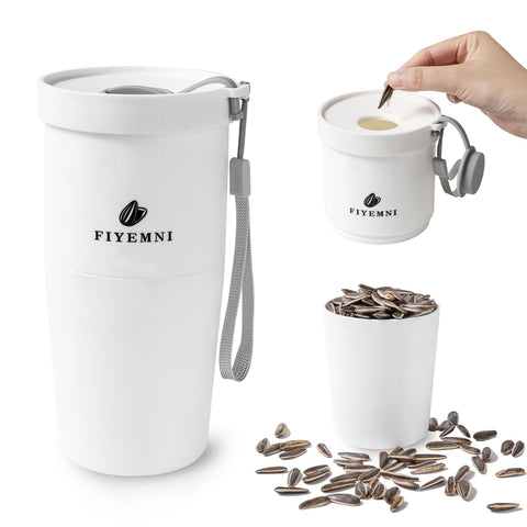 FIYEMNI portable sunflower seed cup with seed organizer and shell storage for tidy snacking