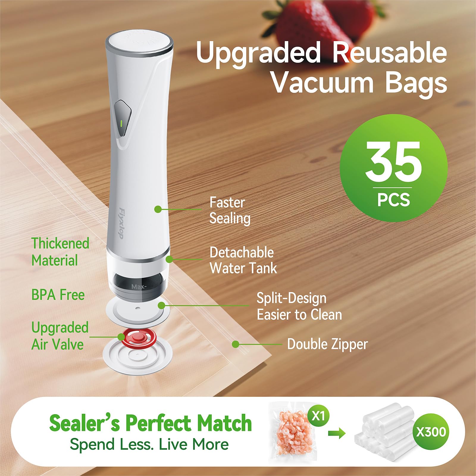 Fiyxlop compact sealer design highlighting portability for travel and kitchen.