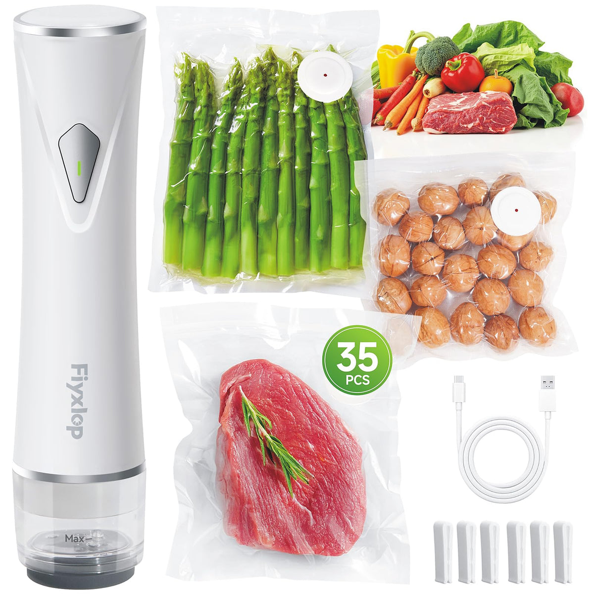 Fiyxlop handheld vacuum sealer top view showing compact, easy one-touch sealing.