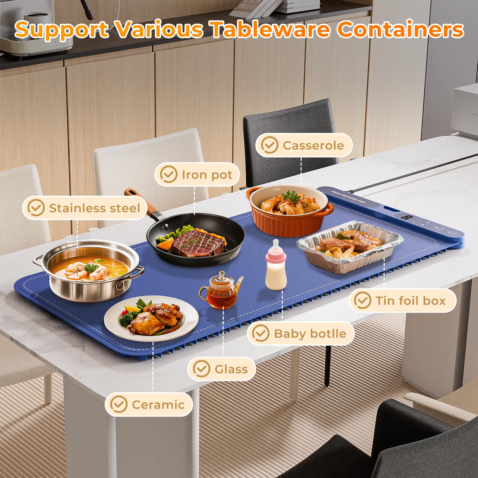 FJAU large 32x15 warming surface displayed for meals and buffets.