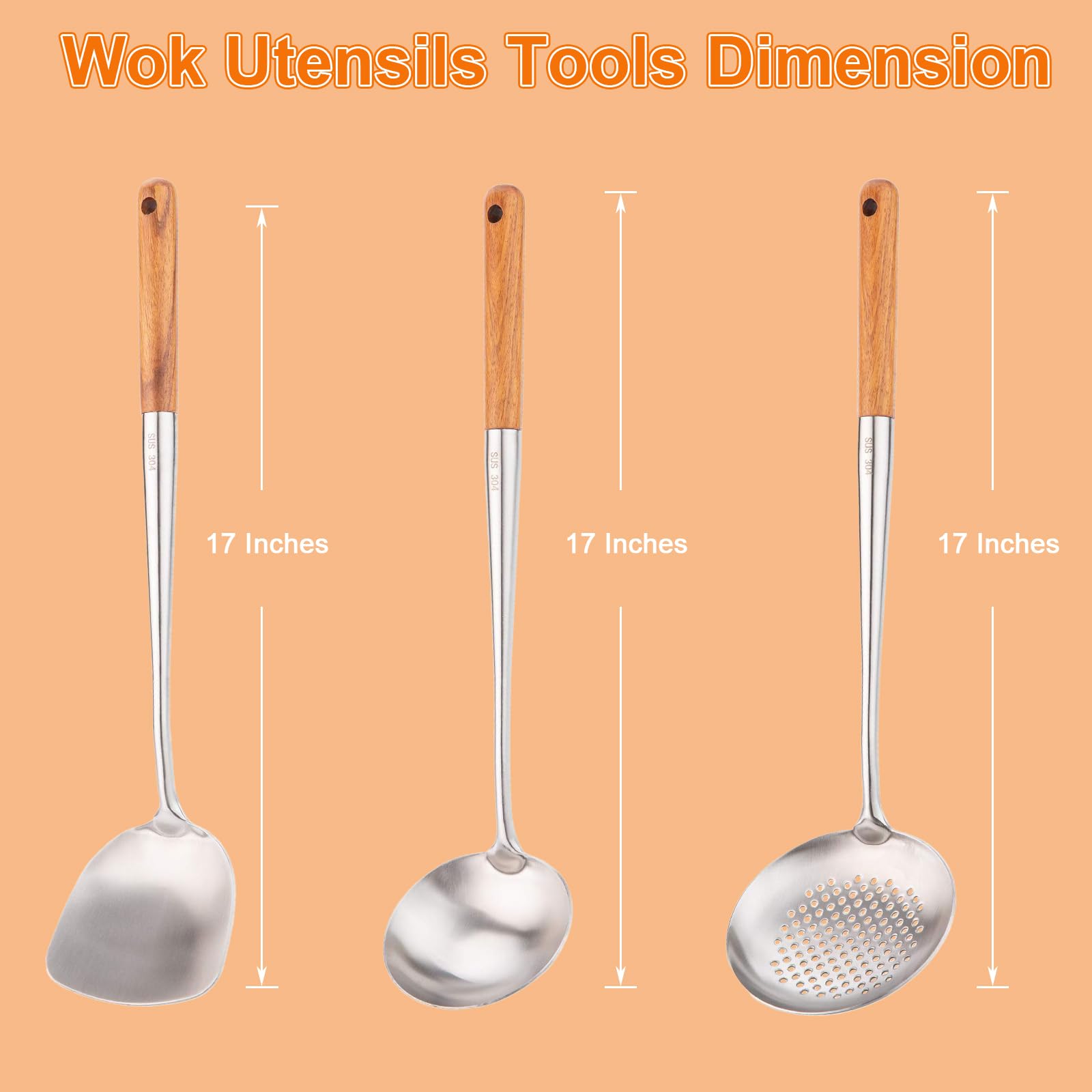 FJNATINH wooden-handled design offers comfortable grip during cooking