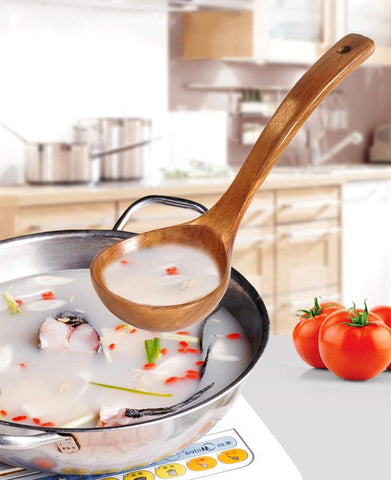 FJNATINH nonstick-safe wooden ladle protects delicate cookware