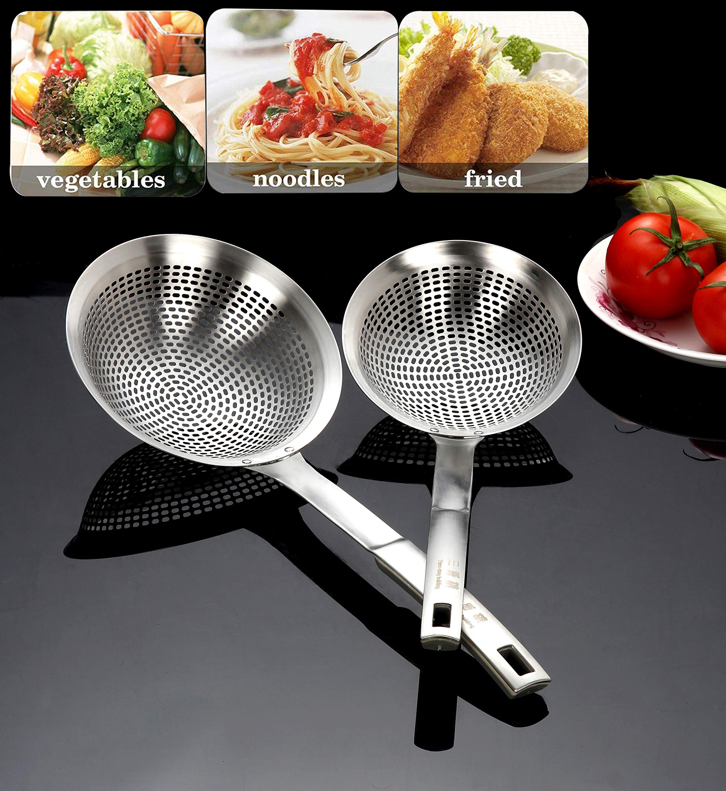 FJNATINH skimmer ladle mirror finish resists stains and cleans easily.