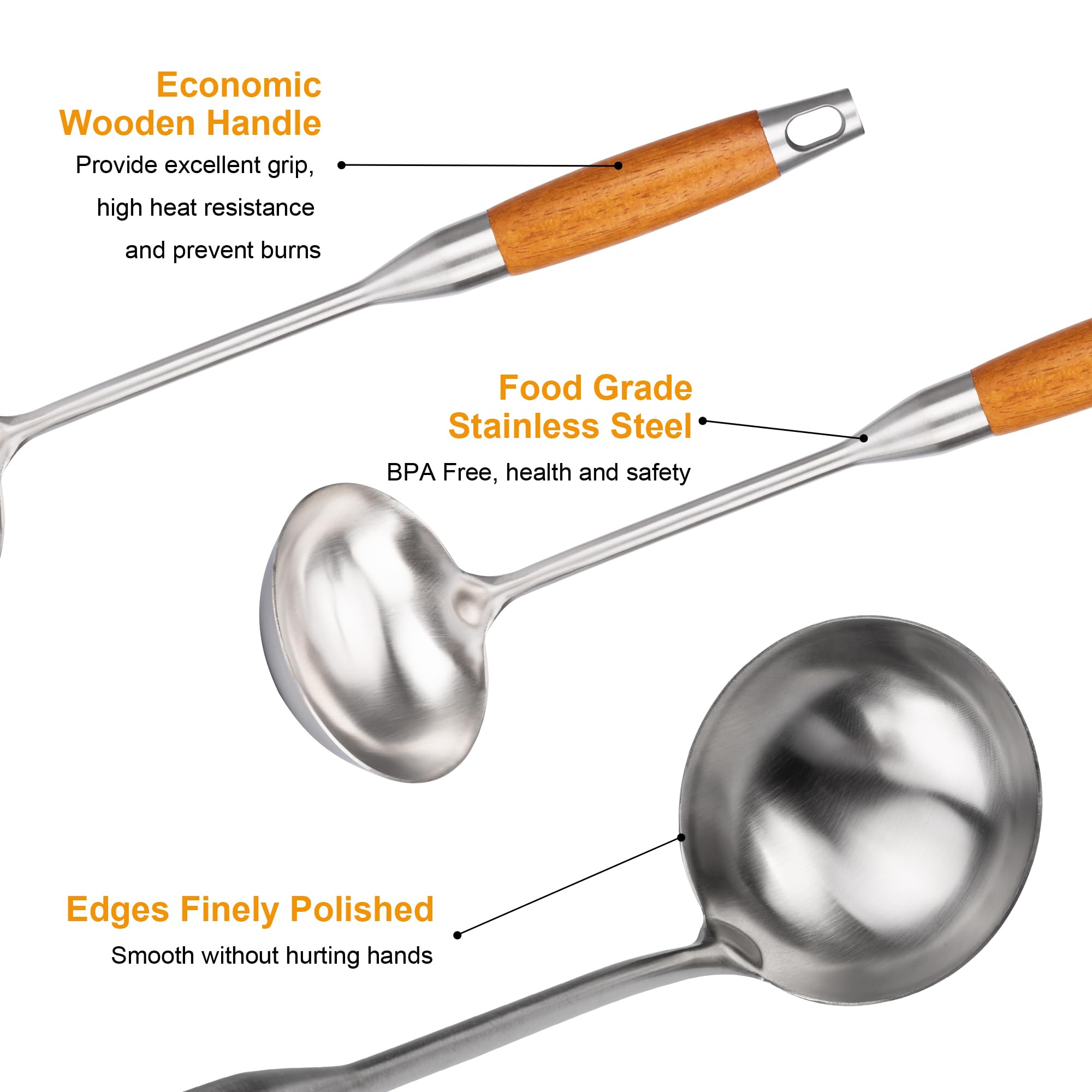Dishwasher-safe FJNATINH ladle simplifies cleanup after cooking.