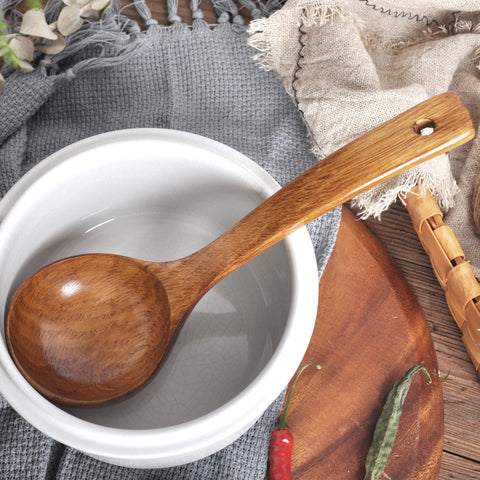FJNATINH soup ladle with polished finish on a kitchen counter