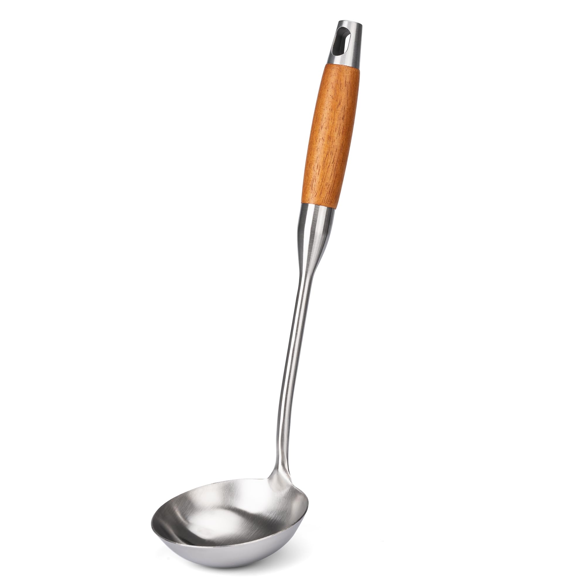 FJNATINH soup ladle in stainless steel bowl ready for easy serving.