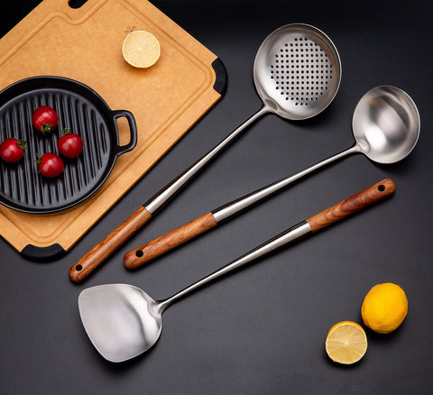 FJNATINH wok skimmer in 304 stainless for quick draining