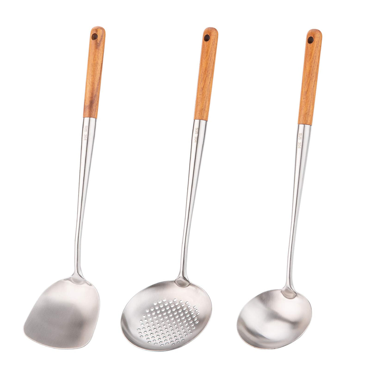 FJNATINH wok spatula with wood handle for safe flipping and precise stirring