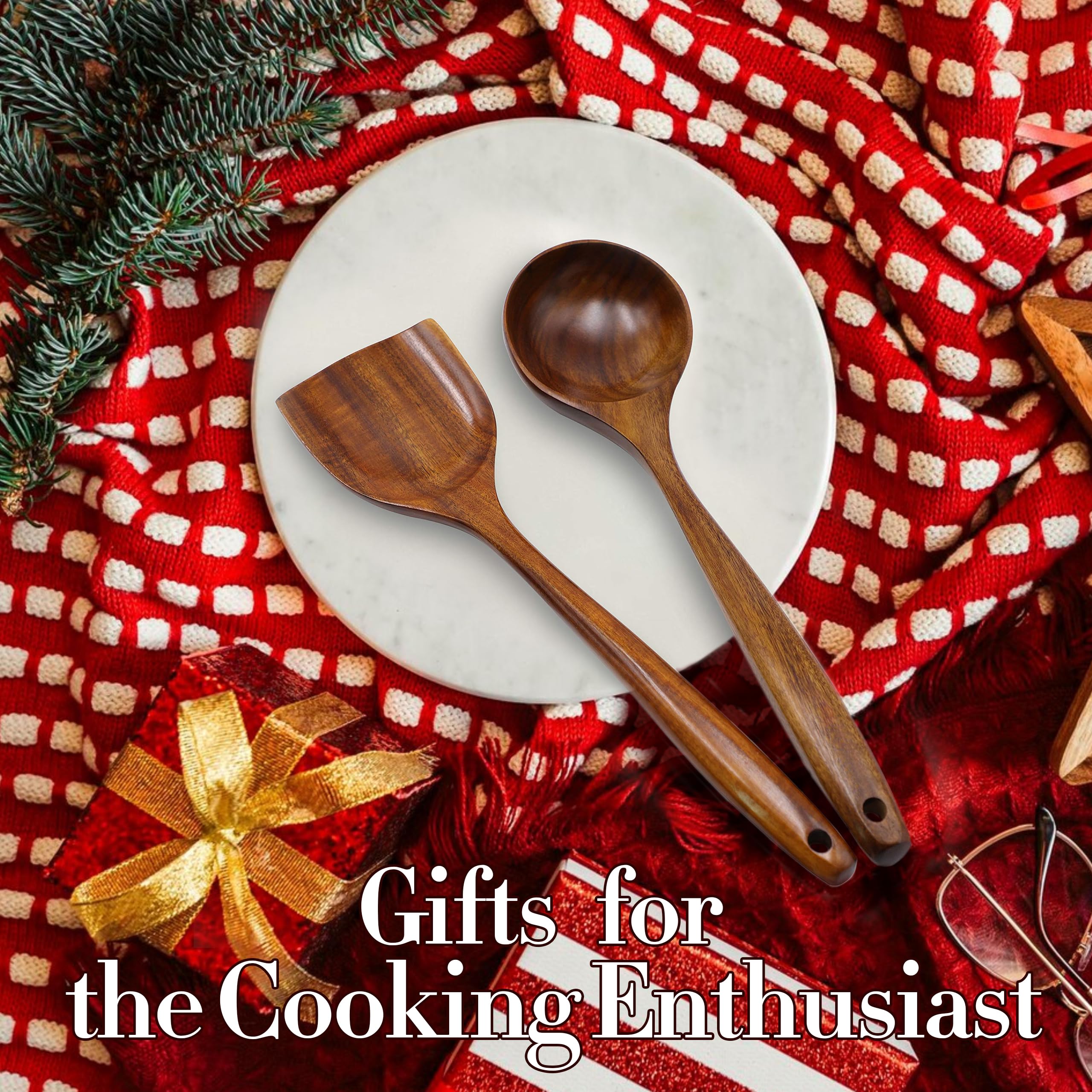 FJNATINH long-handle wok spatula for comfortable stirring.