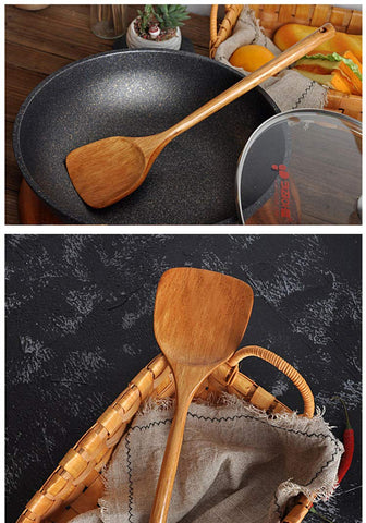 FJNATINH wooden spatula extended length keeps hands away from hot pots