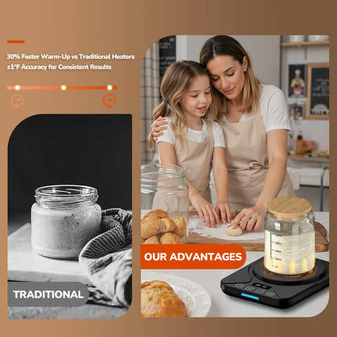 FJR Sourdough Mat shows 70–100°F range ideal for activation and proofing.