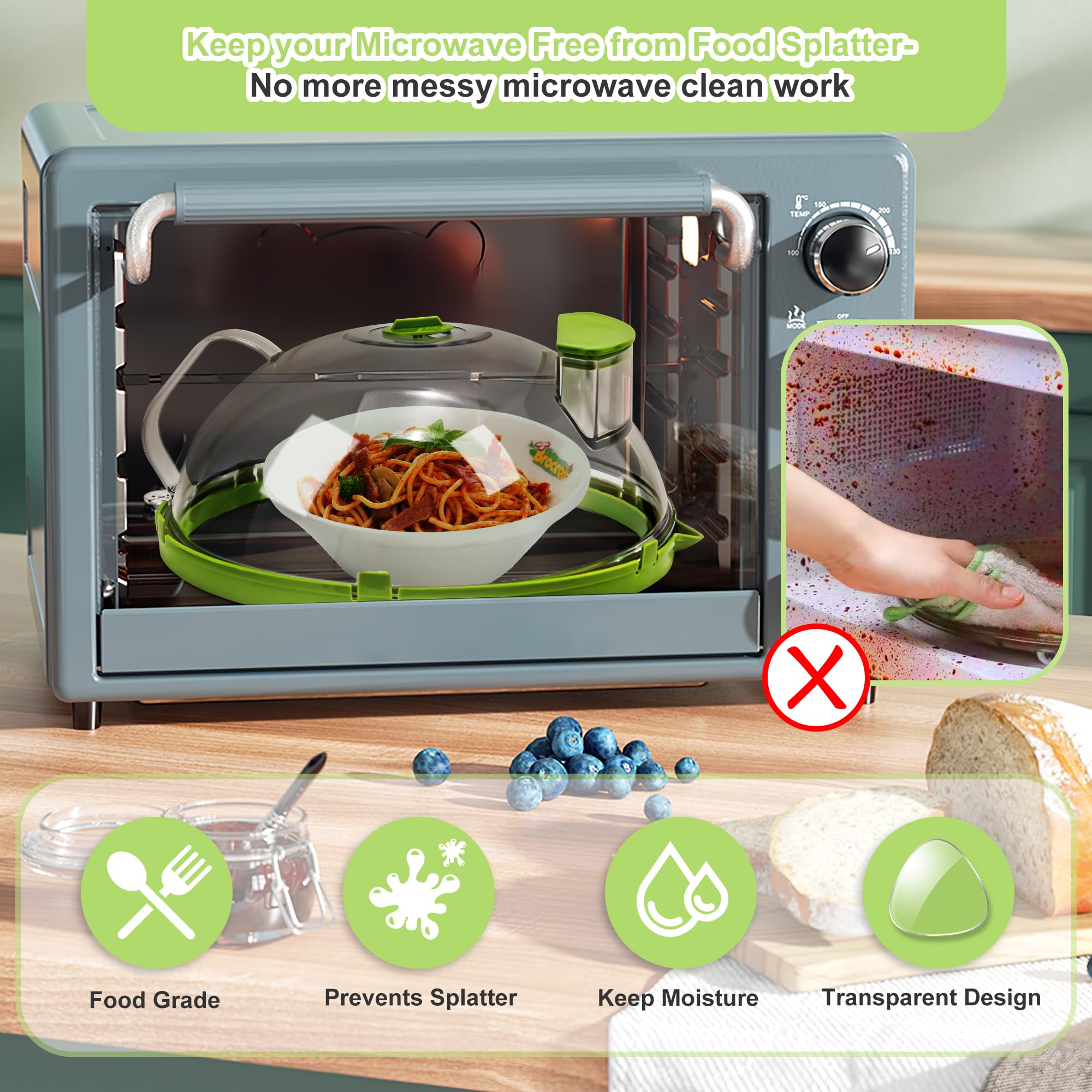 Fkprorjv clear lid shows water reservoir for steaming, ideal for reheating leftovers.