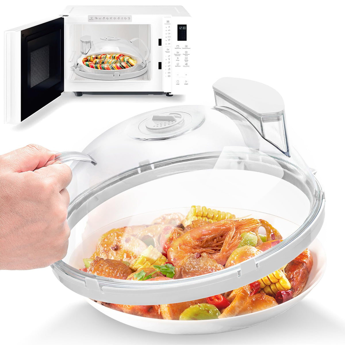 Fkprorjv microwave splatter cover with steam feature over plate keeps leftovers moist