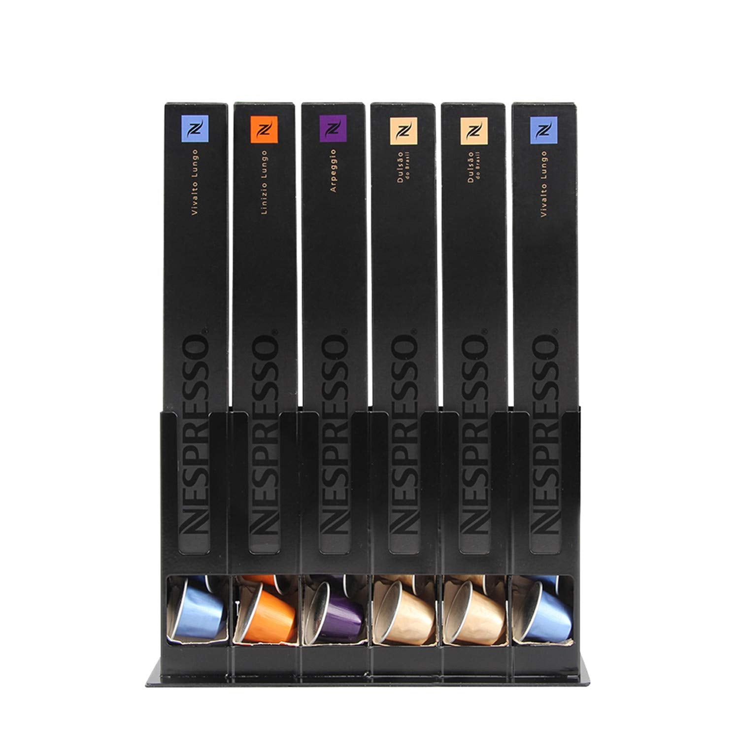 FlagShip coffee capsules holder stand organizes Nespresso Original pods for easy access.