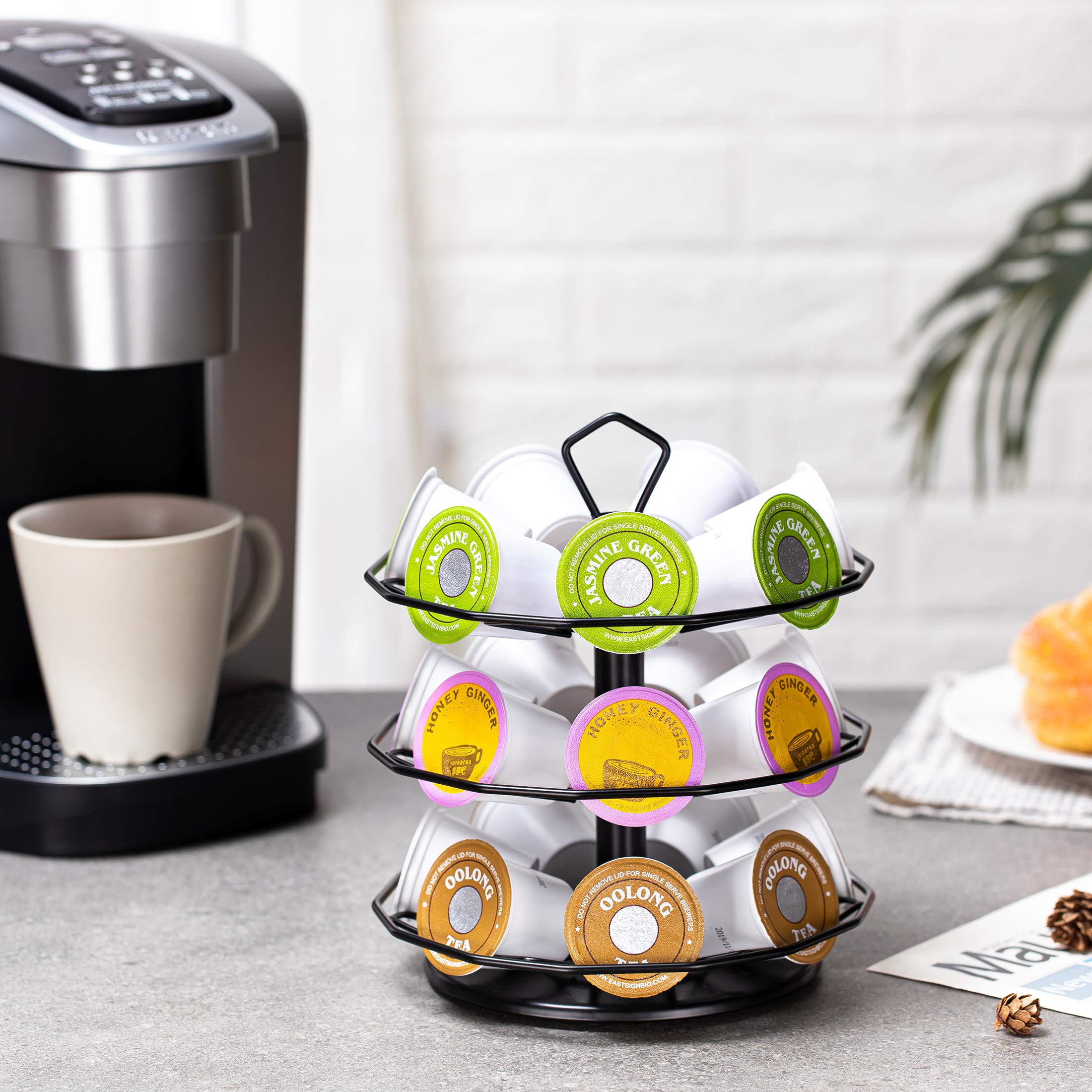 FlagShip K Cup Carousel black finish image highlighting rust-proof metal design.