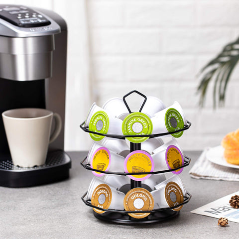FlagShip K Cup Carousel black finish image highlighting rust-proof metal design.