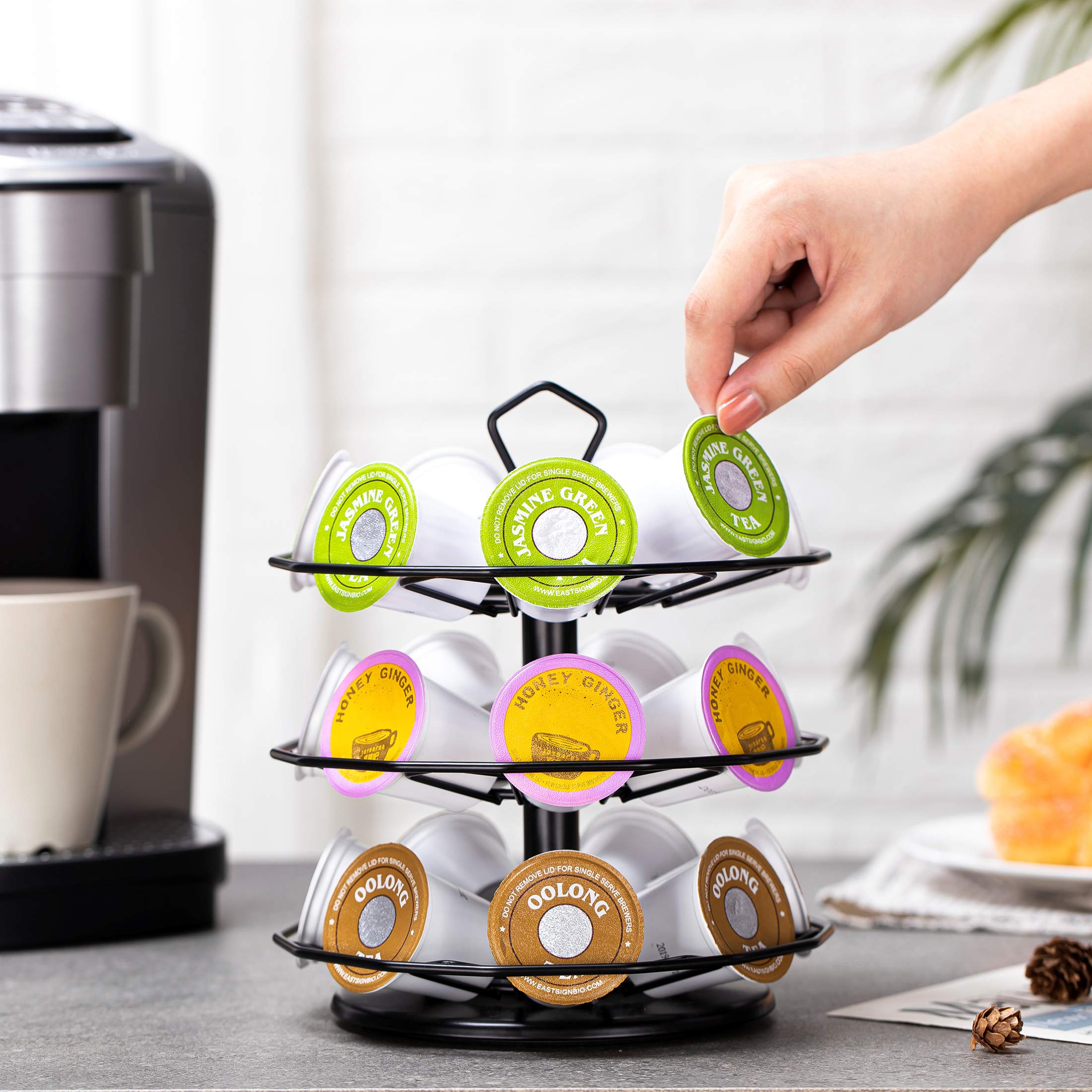 FlagShip K Cup Carousel compact footprint on a kitchen counter.