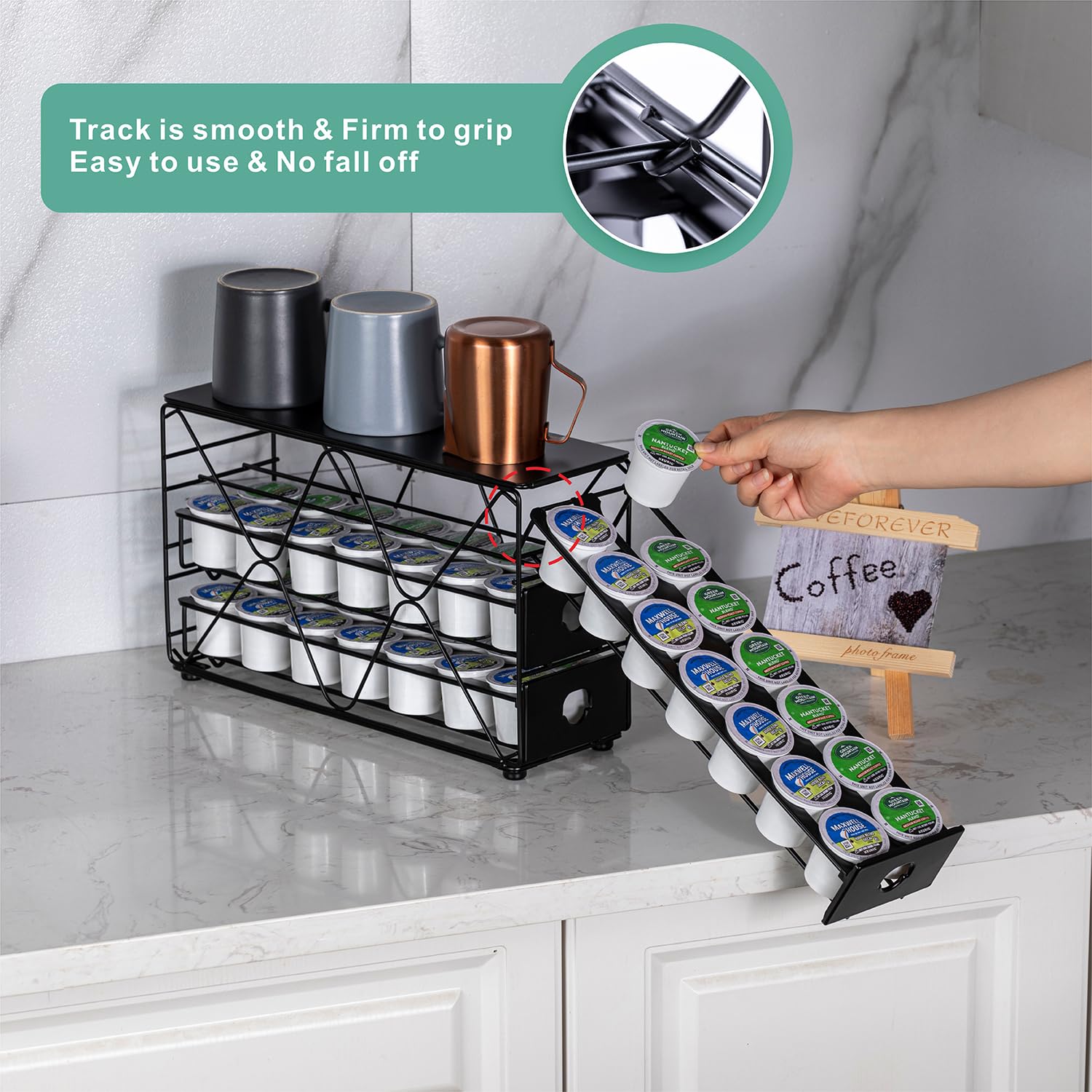 FlagShip K Cup Holder 3 Tier compact countertop footprint fits small kitchens.