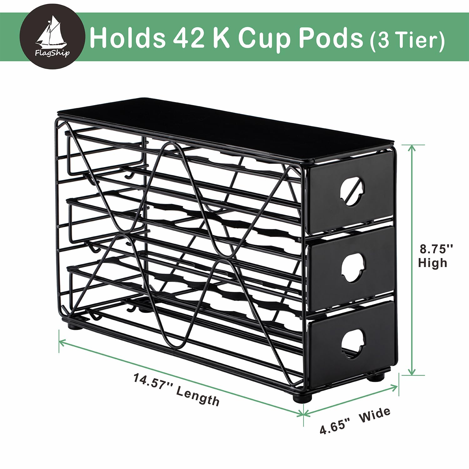 FlagShip K Cup Holder 3 Tier drawer close-up demonstrates easy pod access.