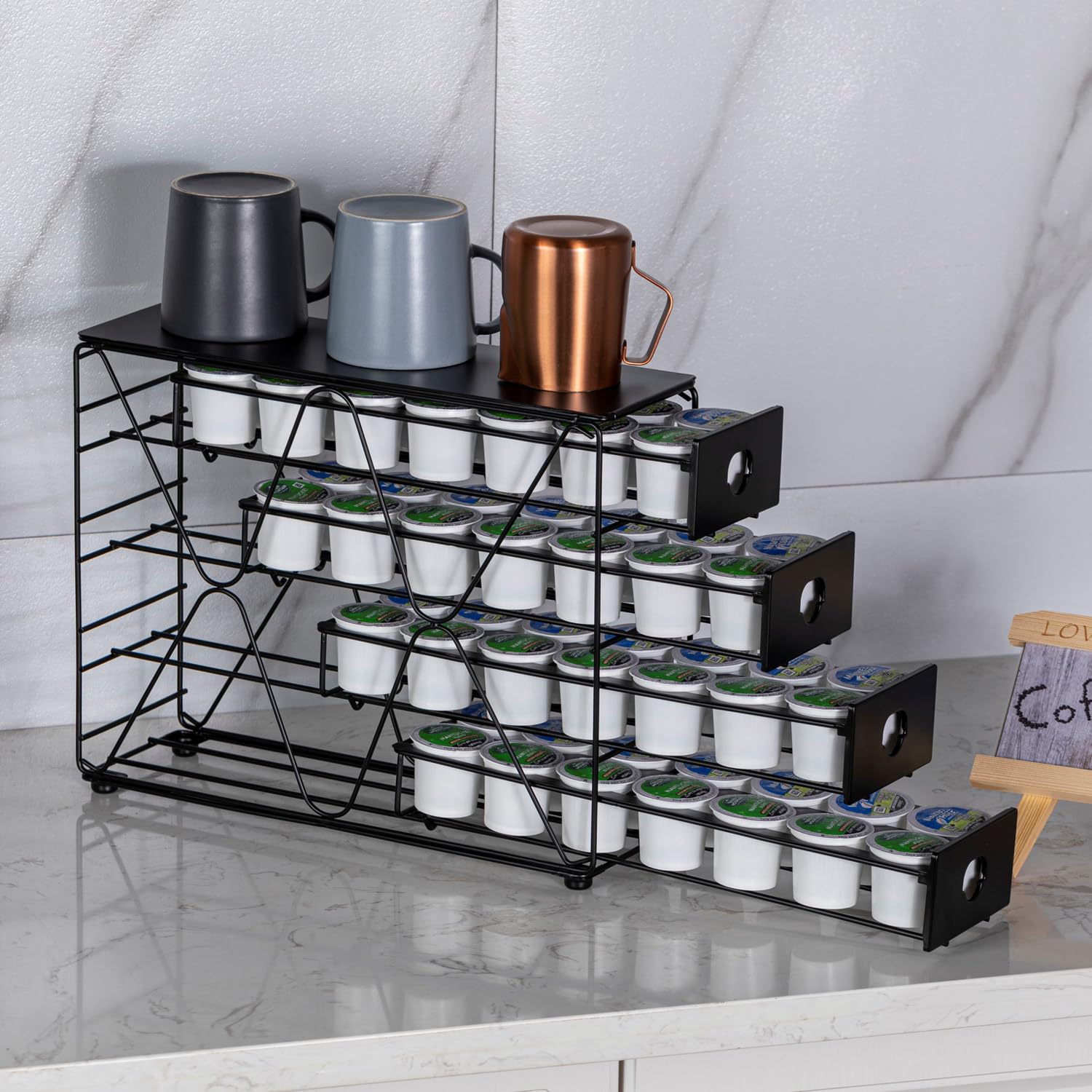 FlagShip K Cup Holder drawer detail highlights smooth slide and easy pod access