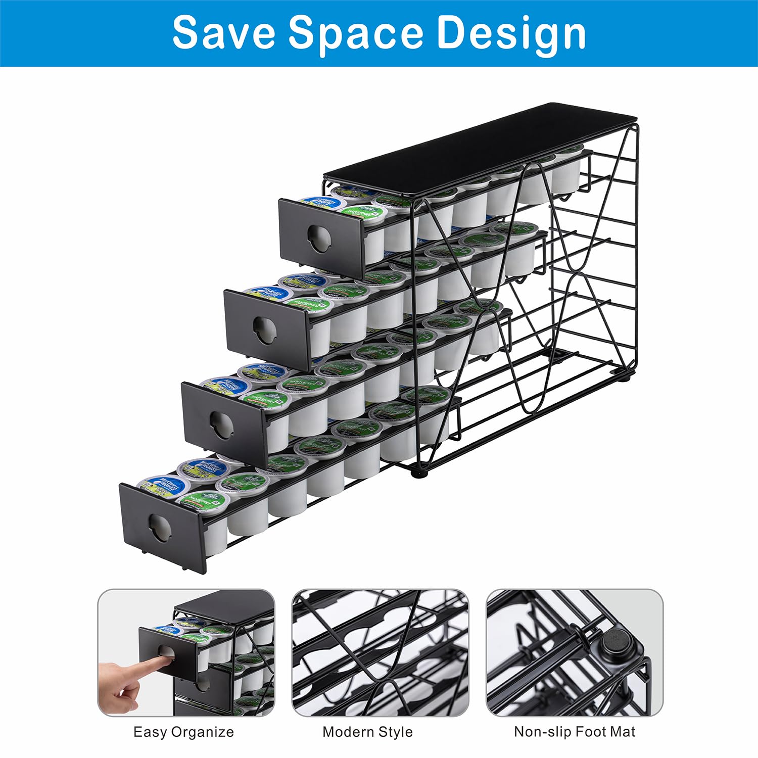 FlagShip K Cup Holder four-tier structure emphasizes compact high-capacity storage