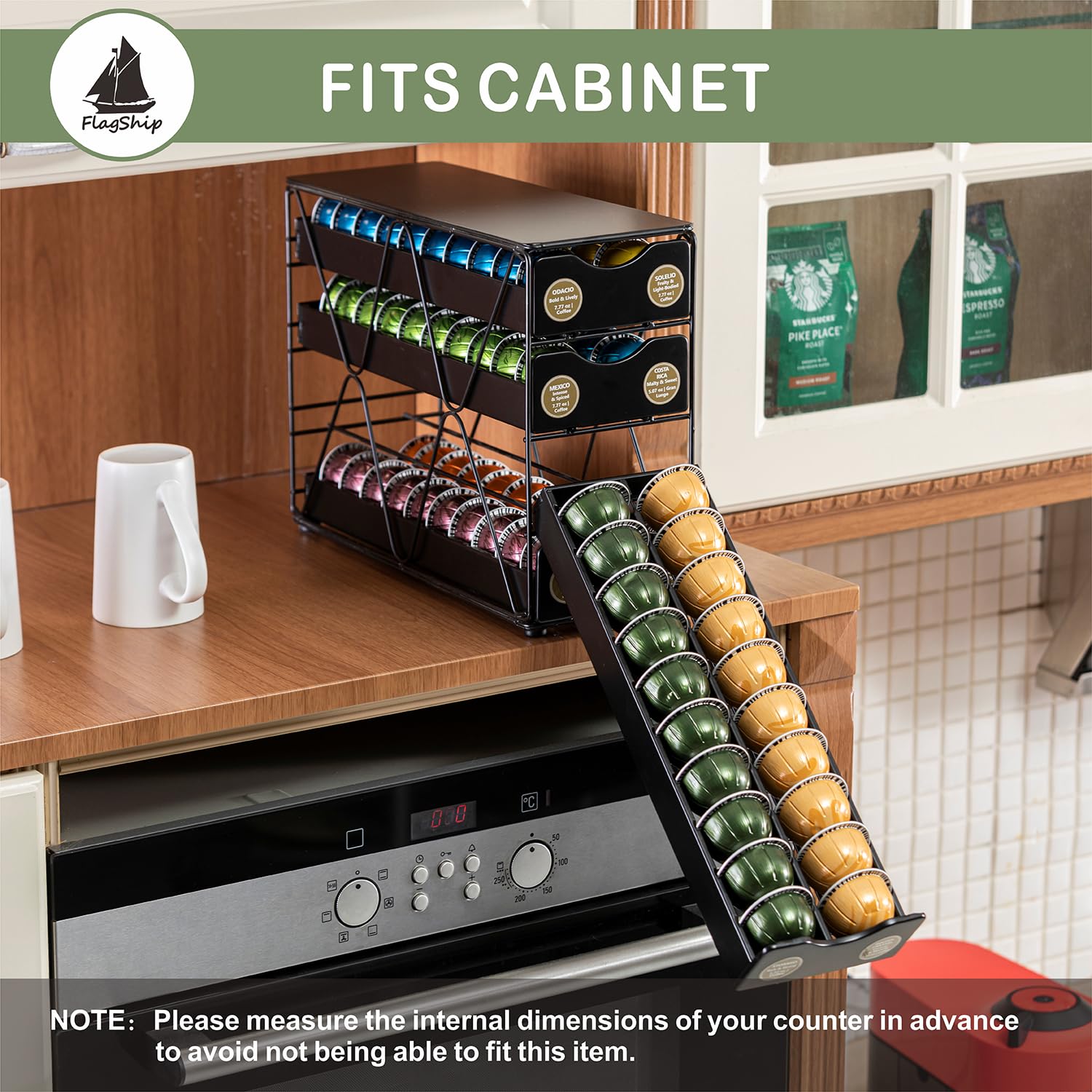 FlagShip pod drawer with a mug on top for quick access setup
