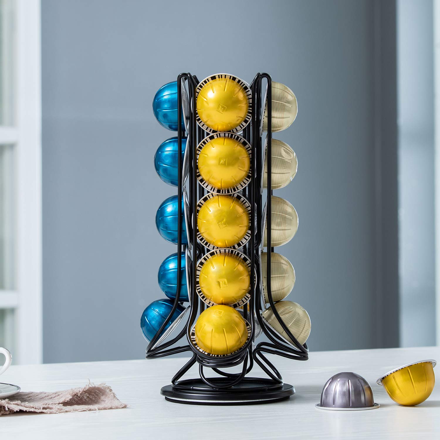 FlagShip Vertuo Pod Holder spins quietly for smooth capsule access.