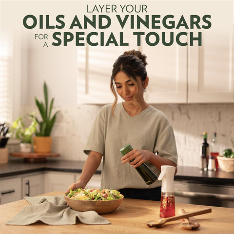 FLAIROSOL OLIVIA sprayer evenly coats salads with light dressing.