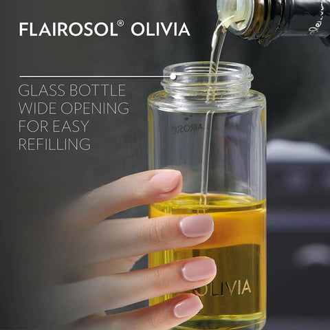FLAIROSOL OLIVIA wide opening glass bottle for easy refills.