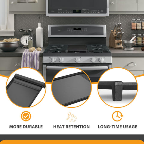 FlameDuty even-heat cast iron griddle ensures uniform cooking.