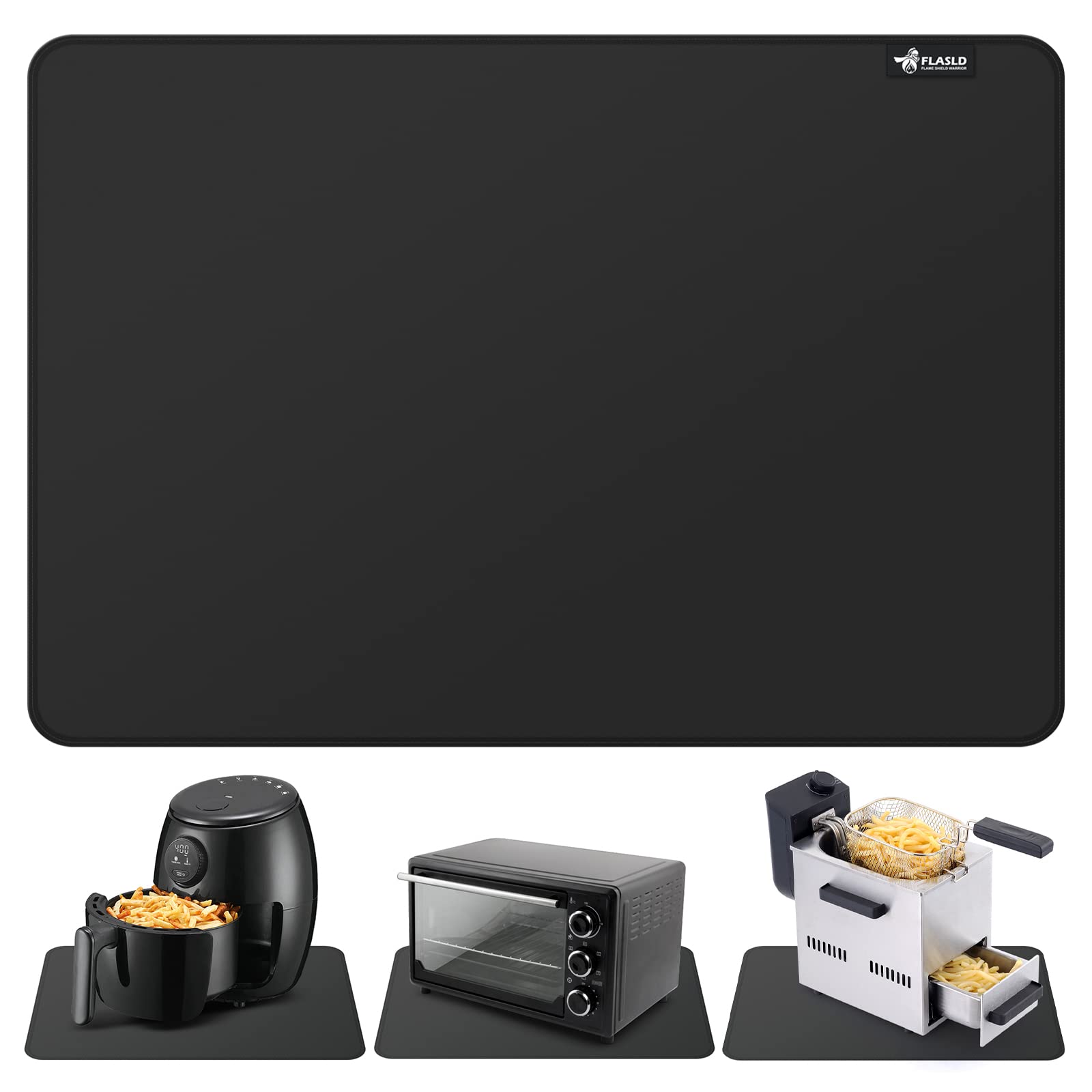 FLASLD heat-resistant mat under an air fryer protecting the countertop from heat