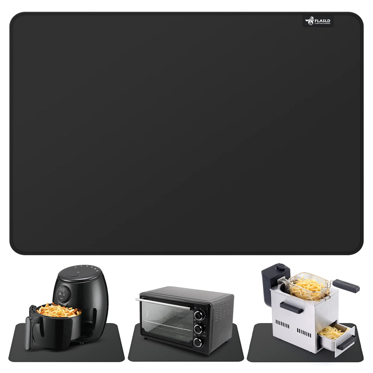 FLASLD heat-resistant mat under an air fryer protecting the countertop from heat
